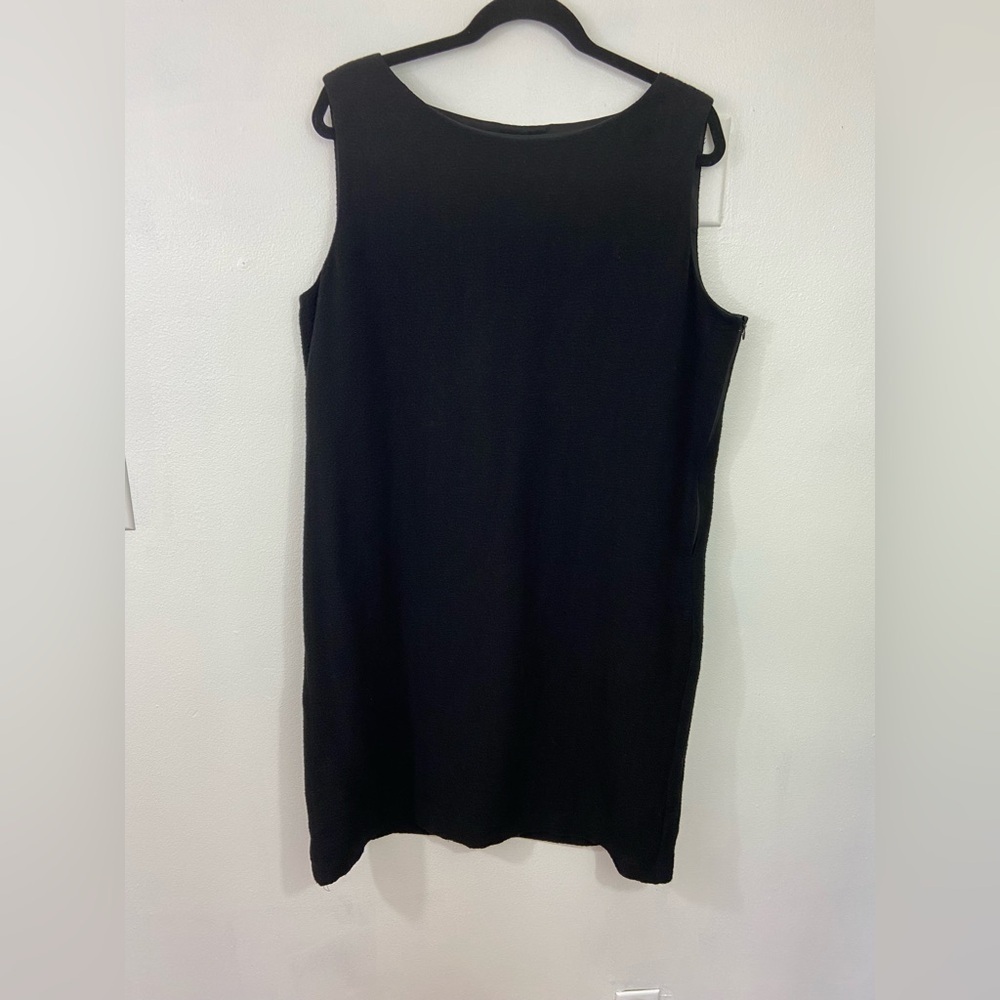 Eileen Fisher Shift Dress Black XL Textured Crosshatch Sleeveless Zip Minimal